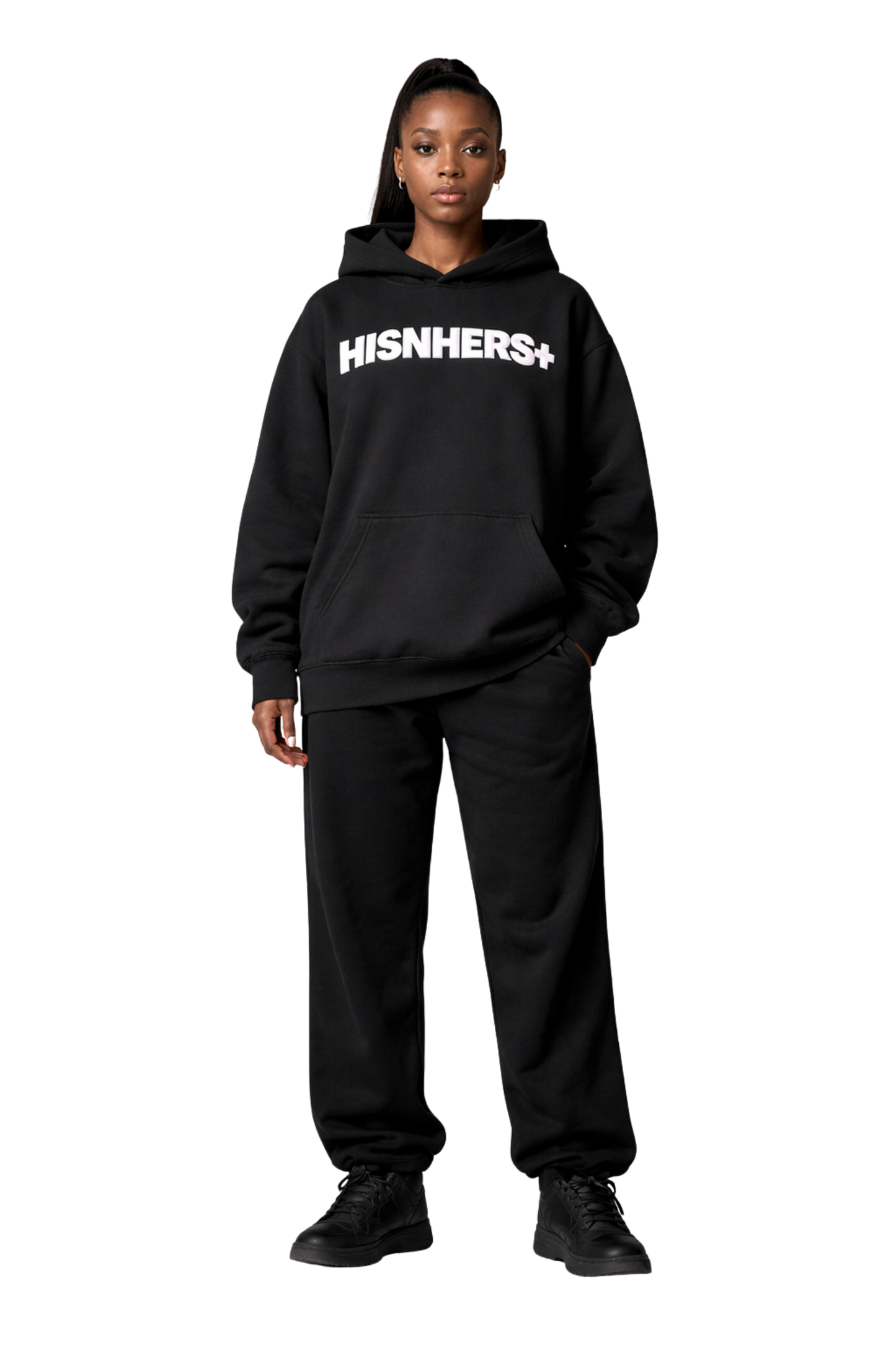 HISNHERS+ Relax Hoodie Puff Print - Black/White