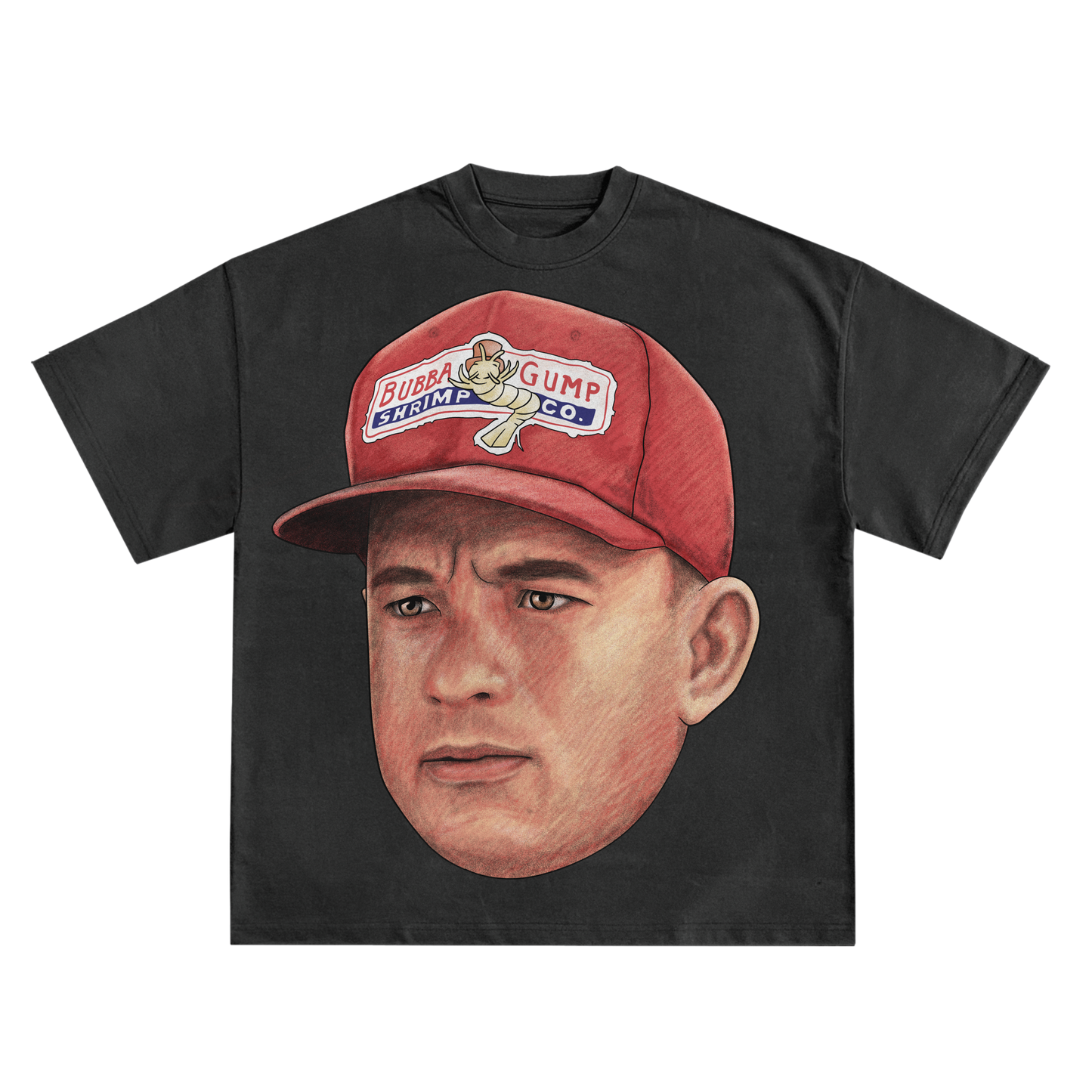 TOM HANKS 'BUBBA GUMP HAT' RELAXED FIT T-SHIRT IN BLACK OR WHITE