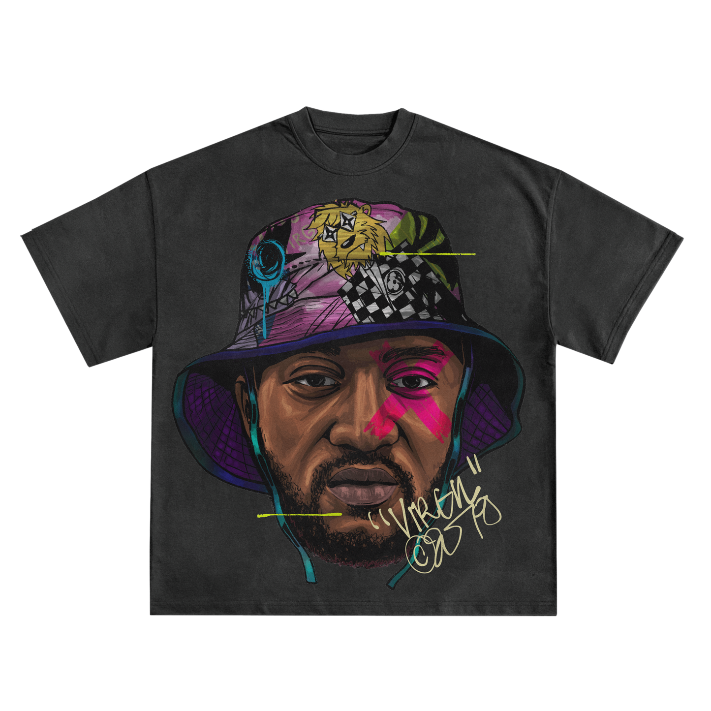 VIRGIL ABLOH 'BUCKET HAT' RELAXED FIT T-SHIRT IN BLACK OR WHITE