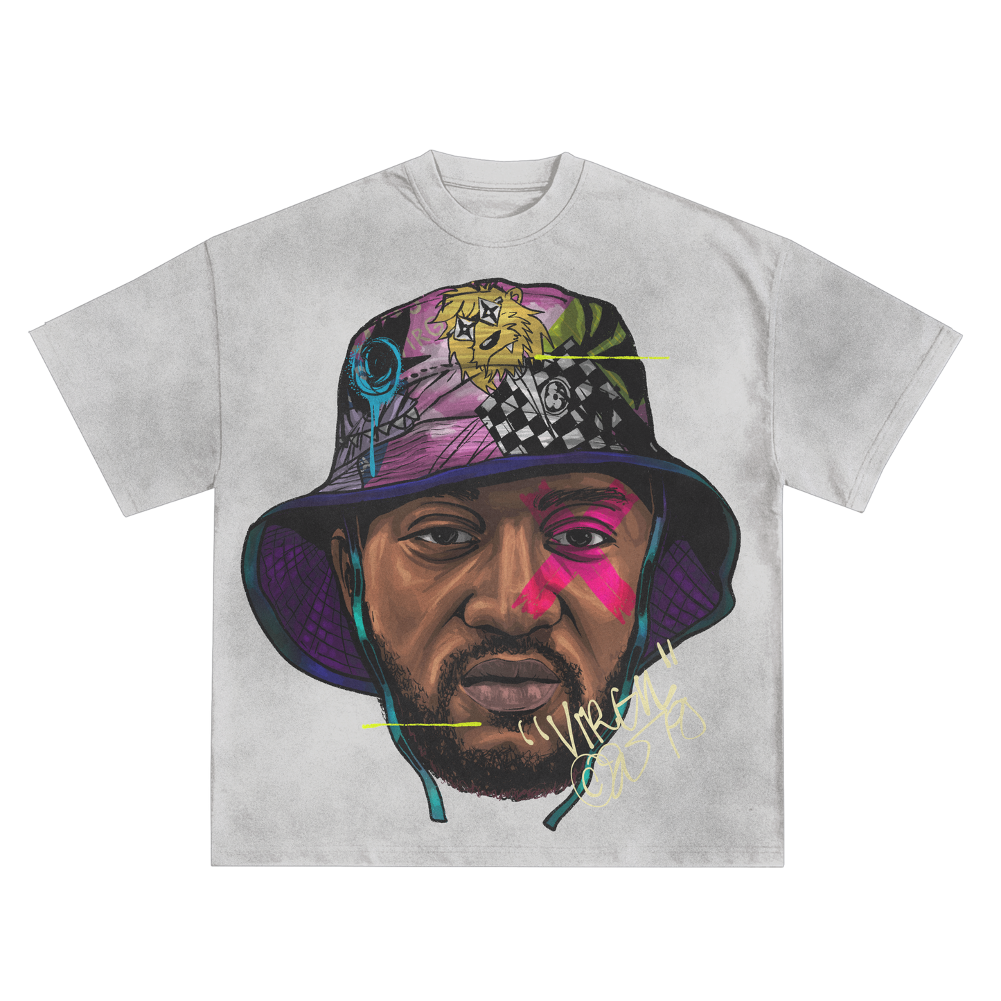 VIRGIL ABLOH 'BUCKET HAT' RELAXED FIT T-SHIRT IN BLACK OR WHITE