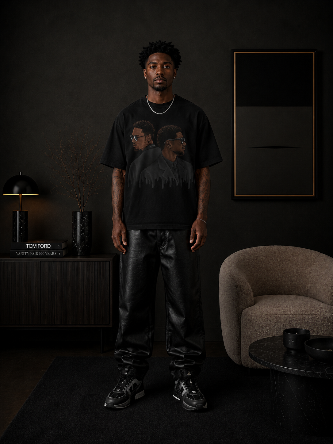 CHRIS BROWN & USHER 'THE R&B TOUR' TRIBUTE RELAXED FIT T-SHIRT IN BLACK OR WHITE