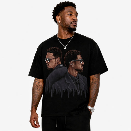 CHRIS BROWN & USHER 'THE R&B TOUR' TRIBUTE RELAXED FIT T-SHIRT IN BLACK OR WHITE