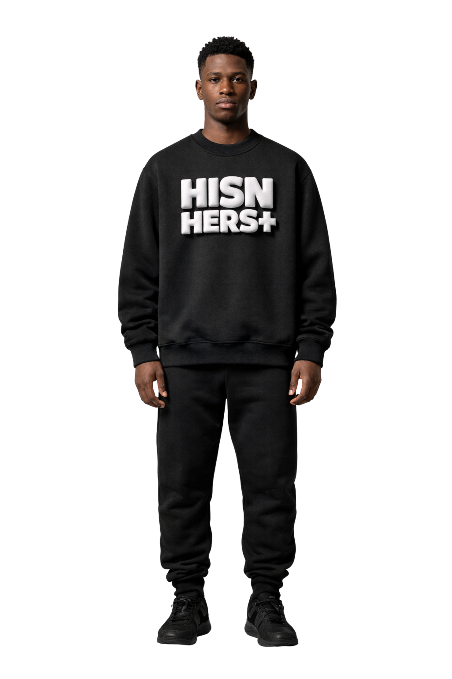 HISNHERS+ Heavyweight Puff Print Crew - Black/White