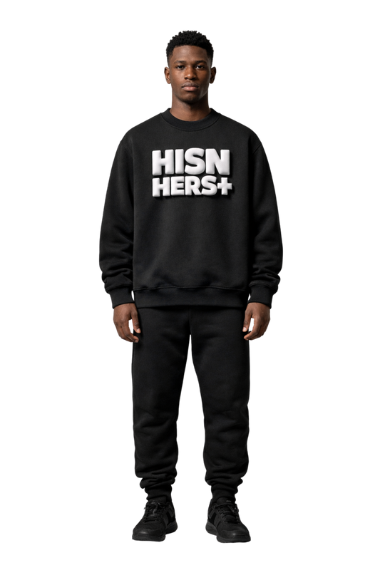 HISNHERS+ Heavyweight Puff Print Crew - Black/White