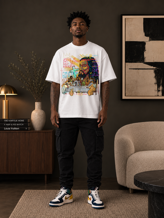THE LAST SUPPER FOR WHO?!? RELAXED FIT TRIBUTE T-SHIRT IN BLACK OR WHITE