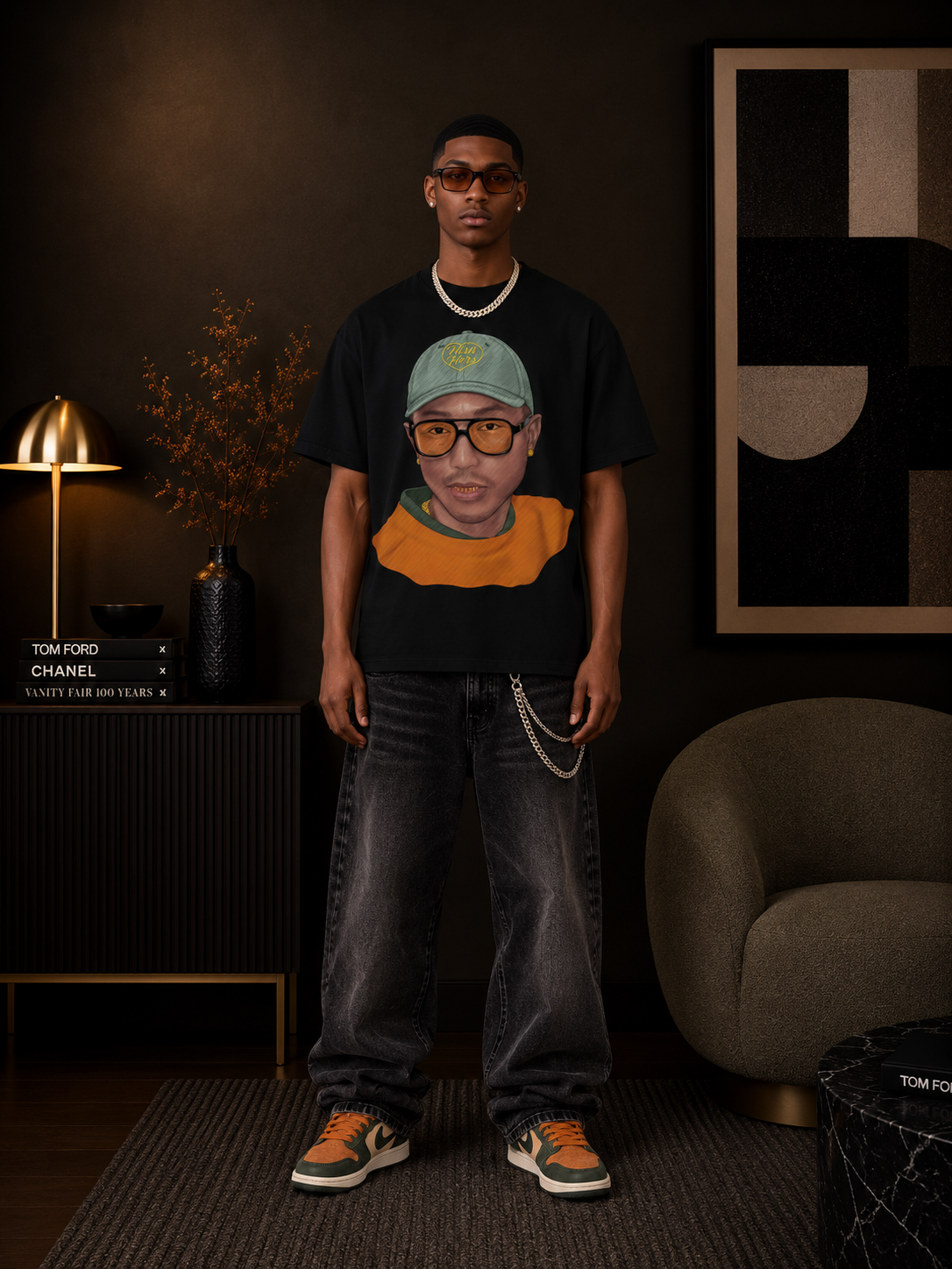 PHARRELL 'JELLYFISH' RELAXED FIT TRIBUTE T-SHIRT IN BLACK OR WHITE